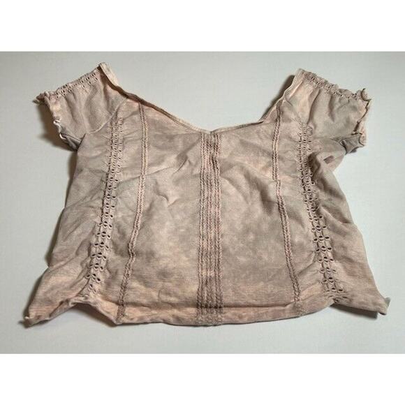 Free People Movement Top Short Sleeves Embroidered Eyelet Cropped Pink XS/S - Picture 4 of 4